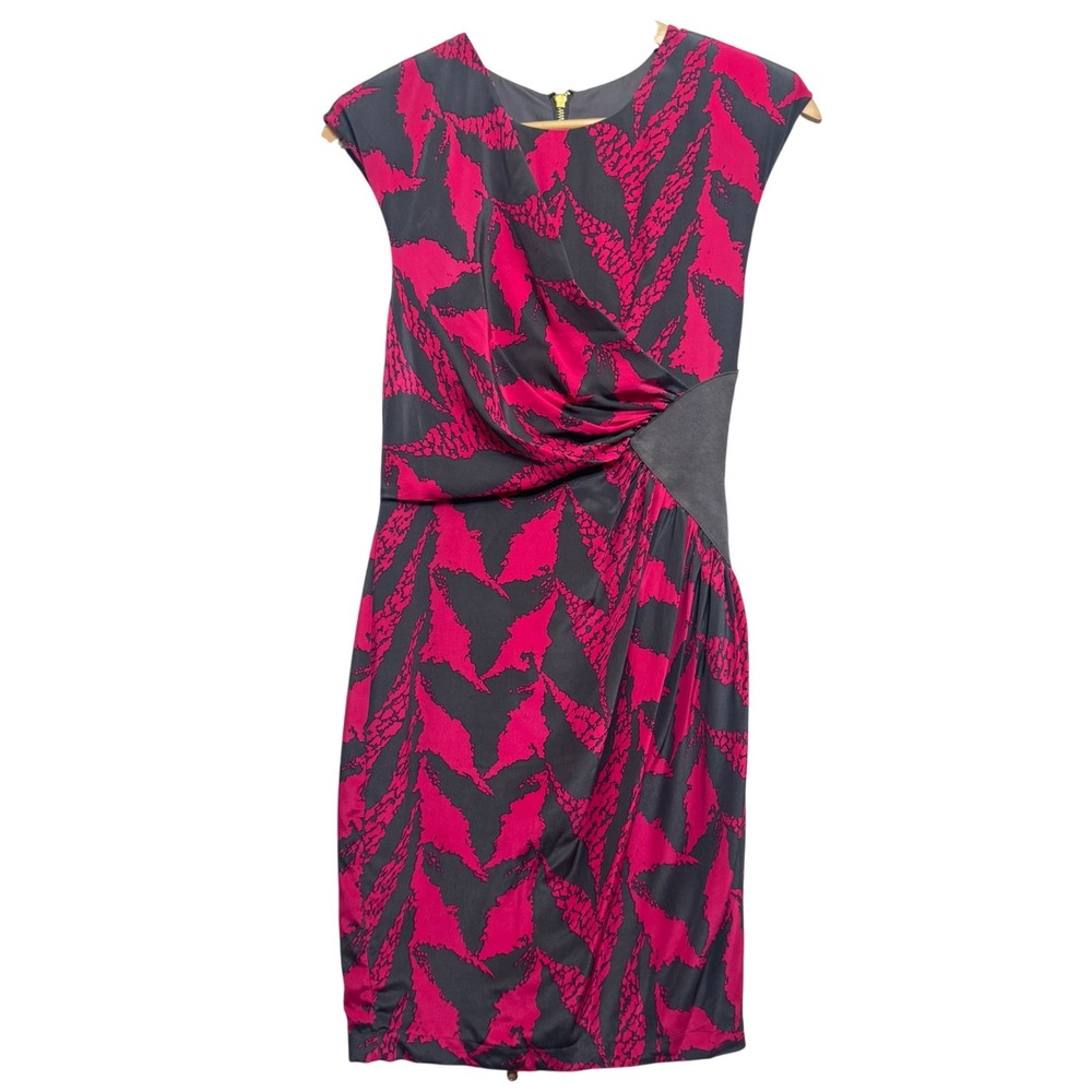 Whistles Silk Abstract Print Sheath Dress Women 2 Pink Grey NWT Cap Sleeve - Picture 2 of 10